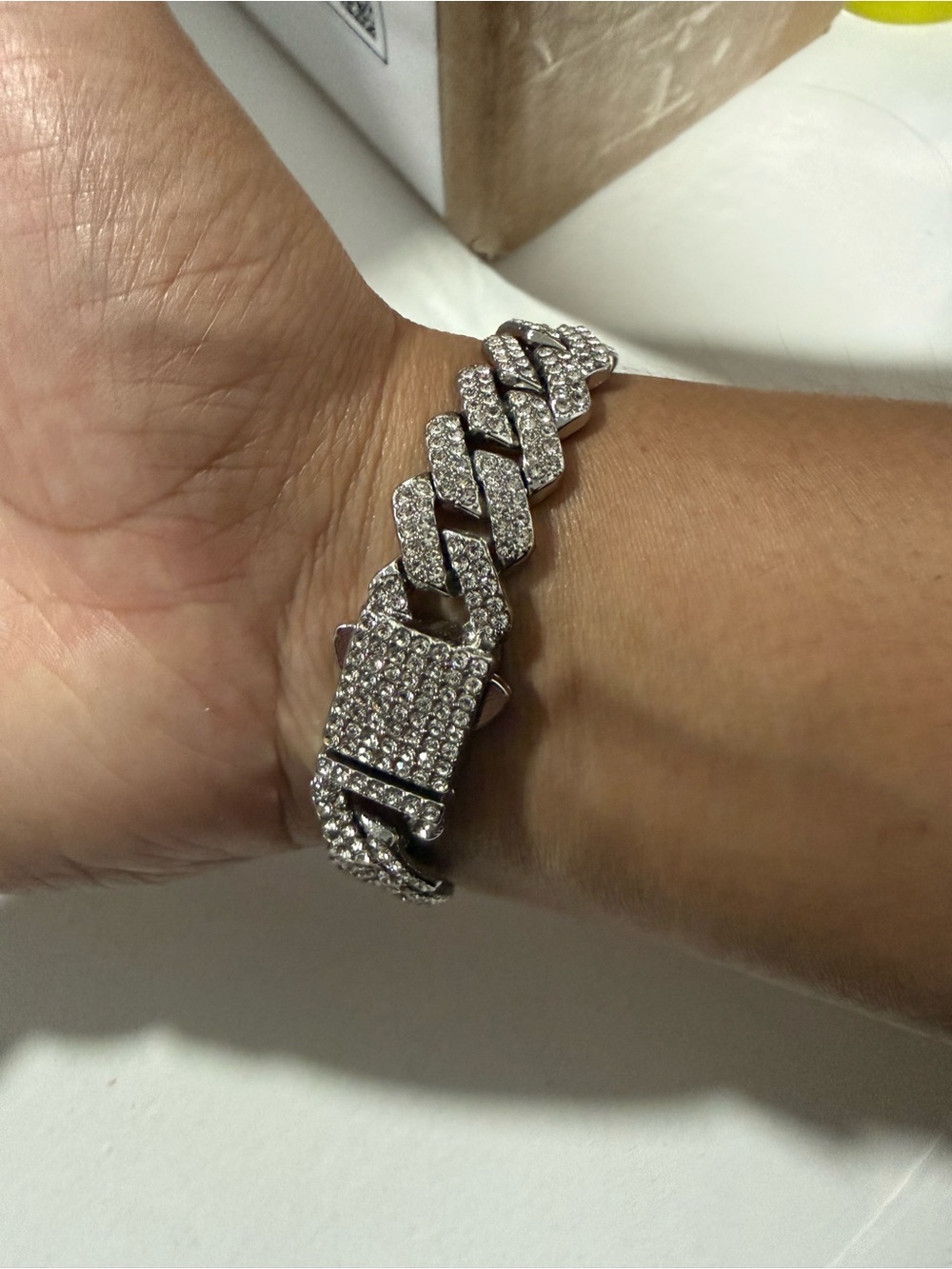 Pavé Crystal Cuban Link Bracelet - Silver Tone